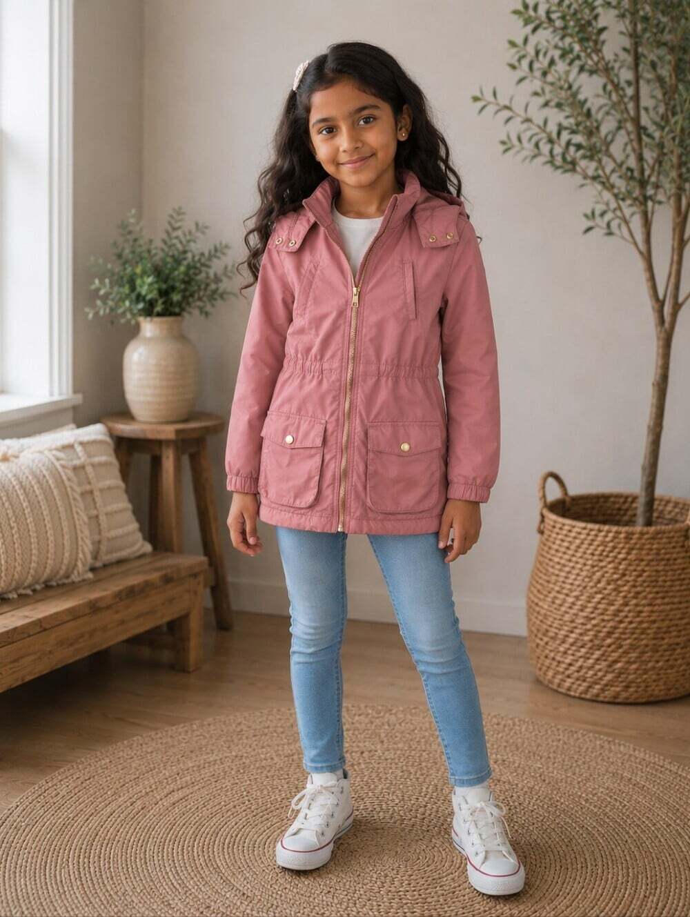 H&M Kids Pink Utility Jacket Coquette Balletcore Hooded Parka 8/9